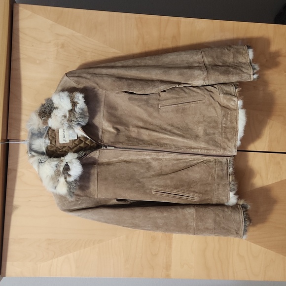 Women's vintage Tan St. John's Bay leather and rabbit fur coat size small - Picture 1 of 12